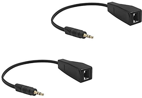 Duttek Stereo Audio auf RJ45 Buchse Kabel, 3,5 mm, 3 poliges Audio Signal über RJ54 Ethernet Kabel, Cat5/6 Kabel gleichzeitig, 30 cm (1 Paar).