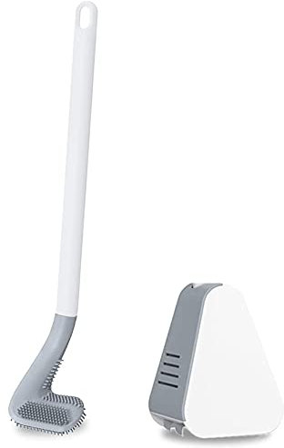 Golf Silikon Toilettenbürste, Klobürste Silikon WC Bürste Langstielige Toilettenbürste mit Halter, 360º Keine Toten Ecken Toilettenbürste Wandmontage & Stehen für Badezimmer(weiß)