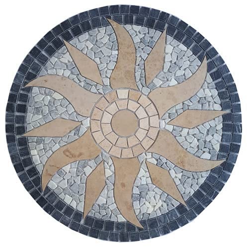 Bodenfliesen Grau Naturstein Marmor Rosone Rund 80 cm Sonne Jura Mosaik Fliesen Einleger 085