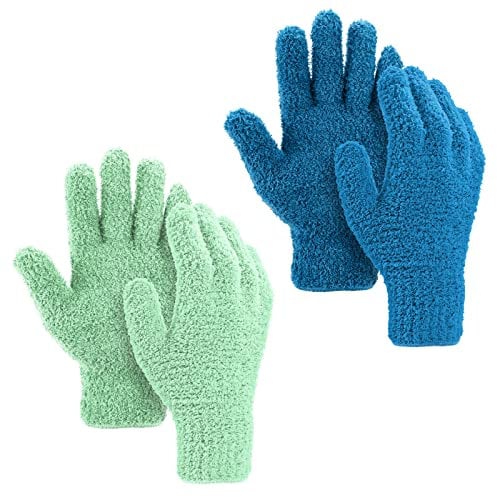 Aster 2 Paare Mikrofaser Handschuh Staubhandschuhe Auto Abstauben Korallenvlies Waschbar Reinigungshandschuh für Küchen Jalousien Lampen Möbel und schwer zugängliche Ecklücken