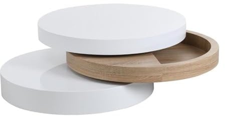 Couchtisch drehbar Janita - Holz (MDF) - Weiß & Eiche