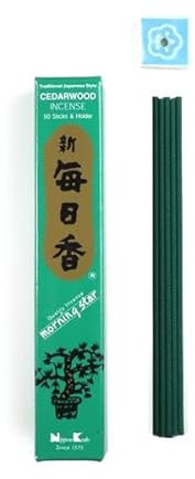 Japanische Räucherstäbchen 50 Stück Nippon Kodo Morning Star Incense Sticks Rauchstäbchen aus Japan aus Natürlichen Stoffen ohne Chemie für Entspannung und Meditation (Zedernholz)