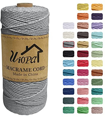 Uiopa Macrame Corda 2mm x 200m, Filo di Cotone 3 Strand Twisted, Filo Macrame Spago Colorato per Artigianato Fai da Te Piante da Appendere Acchiappasogni