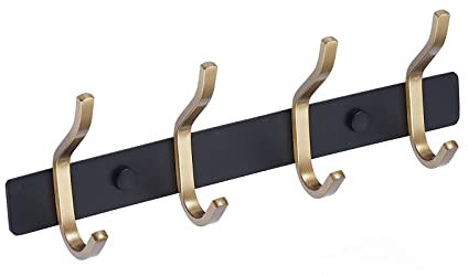 QNIIAED Crochets de porte, crochets muraux polyvalents en acier inoxydable à visser en métal moderne et robuste,Pour serviettes, peignoirs,Pour salle de bain, chambres à coucher (noir et doré)