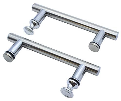 KEABATH Tirador de puerta de ducha de acero inoxidable de agujero a agujero de 125 mm con pomo de plástico redondo para puerta de ducha de cristal, piezas de repuesto de 2 unidades