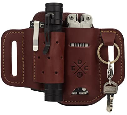 1791 EDC Multitool & Flashlight Holster, Leather EDC Organizer Belt Pouch Fits Multitool, Knife, Flashlight, Keys - Compatible with Heavy Duty Leatherman, Gerber, SOG Multitools - Easy Slide, Brown