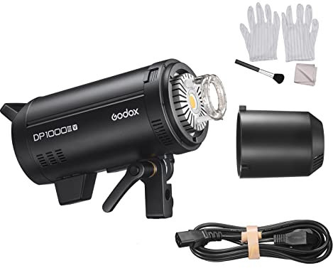 Godox DP1000III-V Verbessertes Studioblitzlicht 1000 Ws GN140 5600 ± 200 K Stroboskopbeleuchtung 0,1–1 s Recyclingzeit 1/2000-1/800s Blitzdauer Eingebautes drahtloses 2.4G X-System Bowens-Halterung