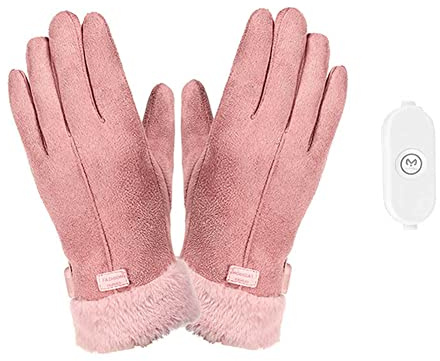 JAWSEU Handschuhe Damen, Elektrische Beheizbare Handschuhe Winter USB Beheizbare Damen Handschuhe, Damen Winter Touchscreen Kunstlederhandschuhe, Thermohandschuhe