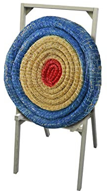 Runde Strohscheibe Deluxe - Ø 80 cm x 12 cm - Zielscheibe zur Auswahl mit passendem Holzständer (mit Ständer S200, Farbe: blau-rot)