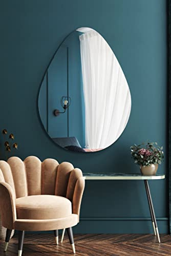 MirrorOutlet The Lapillus - Frameless Modern Pebble Pond Wall Mirror 47 X 32 (120CM X 80CM) Silver Mirror Glass with Black wooden Backing - Polished Edging…