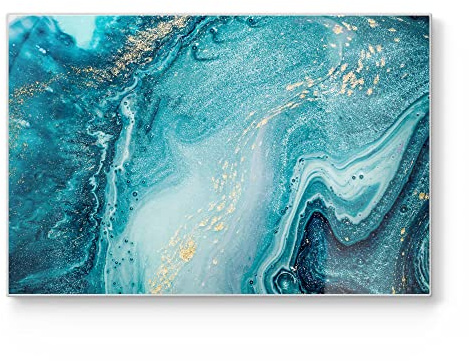 DEQORI Schneidebrett aus Glas | groß 30x20 cm | Motiv Meer aus Marmor | Design Schneideplatte für Küche | Frühstücksbrett antibakteriell & rutschfest | Glasplatte & Servierplatte