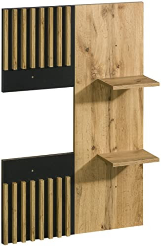MINIO go for it - Wandregal Lamia 13 I 74x107.1x16.6 cm I Regal aus Strapazierfähiger Laminierter Platte I Schmutz und Abriebfesten I Modernen Stil I Wotan Eiche/Schwarz Matt Farbe