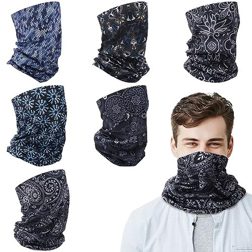 Fanshiontide 6PCS Headwear Bandana for Men Face Masks Snoods Washable Face Coverings Neck Scarf Headscarf,Men Windproof Neck Gaiter Scarf for Sports Outdoor Fishing Cycling