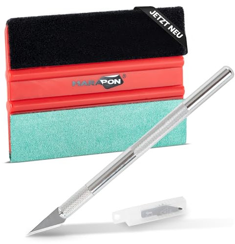 MARAPON® Rakel-Set für Folierung | Hochwertiges Folierungs-Werkzeug-Set mit Präzisionsmesser und Folienrakel 2-in-1 | Skalpell mit Rakel für Profis | für Fensterfolien, Möbelfolien und Autofolie