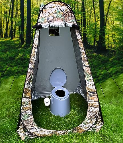 Crystals Toilet Tent + Camping Toilet, Portable Toilet with Pop Up Privacy Tent, Potty Loo with Washable Basket and Toilet Roll Holder for Camping, Hiking & Shower