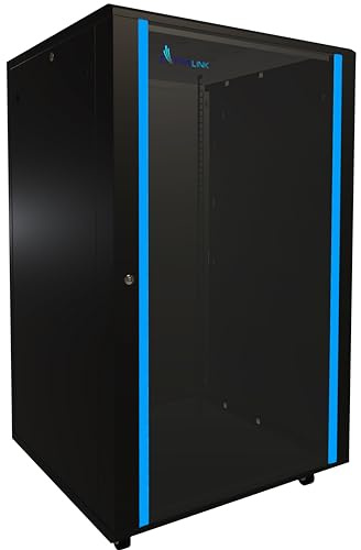 Netzwerkschrank 19 Zoll 27 HE 800x800 freistehend abnehmbare Seitenwände selbstmontierender Rahmen Serverschrank 19 Zoll für Switches UPS Server gehärtetes Glas Schwarz Rack 19 Zoll