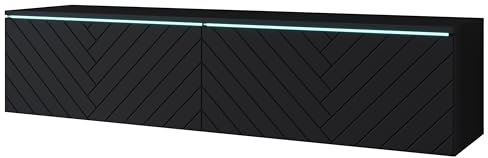 Lowboard TV Schrank D 140 cm TV-Schrank TV-Tisch LED Beleuchtung optional Schwarz Zapfen (ohne LED-Beleuchtung)