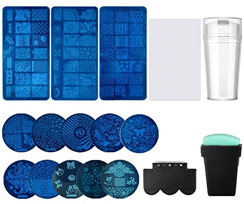 Natuce Art Nail Stempel Set, 13 Pcs Nail Stamping Schablone, Nagel Schablonen, DIY Schaber Nail Art Set, Nail Stamping Plates,Tool für Maniküre DIY Frauen Mädchen
