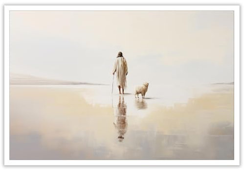 Kunstdruck auf Leinwand, Motiv Jesus mit dem Schaf, horizontale Wandkunst, christlicher Glaube, Kunst, Heimdekoration, Druck, Jesus-Gemälde, christliche Poster, Jesus Blätter der 99, Parabel des