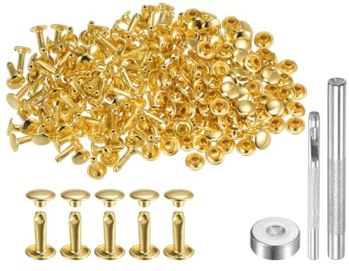 QUARKZMAN 200 Juegos Cuero Remaches 12 x 8 mm Remaches de Metal de Doble Tapa Broches de Presión Sujetadores con 3 Herramientas de Instalación para Cuero Manualidades Tono Dorado