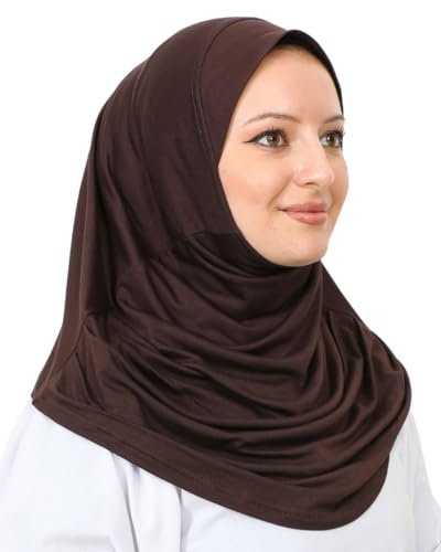 Prien Chic Hijab Für Damen, Türkisch Kopftuch Muslim, Frauen Konfektionskleidung Schal Kleider, Muslim Weicher Jersey Kopftücher, Burka, Easy Hijab Set, Muslimisch Abaya (Braun)