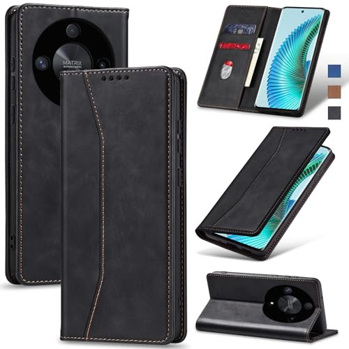 Jasonyu Cover per Honor Magic 6 Lite 5G Flip Custodia in Pelle PU, Cover a Libro Portafoglio, Funzione Supporto, Magnetica, Slot Schede, TPU Bumper Caso Custodia per Magic6 Lite (Nero)