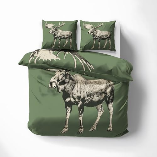 MOBEITI Elch Bettwäsche 220x240, Hirsch Wendebettwäsche, Weiche Kuschelige Mikrofaser Bettbezug Set 3teilig, 2 Kissenbezug 80x80, mit Reißverschluss -MO&362