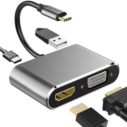 VIEVER USB C auf HDMI Adapter, 4K@30Hz 4 in 1 USB C Multiport Adapter, USB C VGA Adapter, USB 3.0 Anschluss, 100W Type-C PD Kompatibel mit iPhone 15 Pro Max/15 Pro, Apple MacBook, iPad,Dell usw