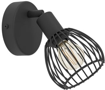 EGLO Wandlampe Sonnino, Wandleuchte innen mit schwenkbarem Spot, Wandspot Industrial aus schwarzem Metall, Wand Lampe für Wohnzimmer und Schlafzimmer, E14 Fassung