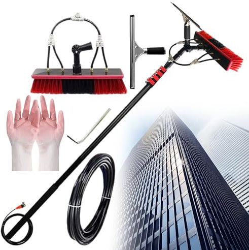 pealiritansemen 3,6–10,8 M Teleskop-Fensterreinigungsstange Mit Wasserzufuhr, Teleskopbürste Mit Wasserzufuhr Zum Reinigen Von Photovoltaikanlagen, Wird Mit Gummihandschuhen Geliefert,10.8m/36ft