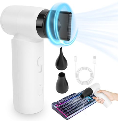 Ausla Compressed Air Duster, 80000RPM Electric Air Dust Blower Handheld Jet Dry Blower, Rechargeable Turbo Fan Keyboard Cleaner Kit with 3 Nozzles for PC Hair Car Cleaning