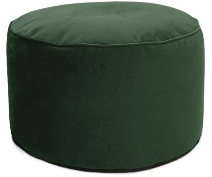 rucomfy Beanbags Luxury Round Velvet Pouffe Bean Bag - Large Footstool Ottoman for Living Room or Bedroom - Lightweight & Durable - W55cm x H38cm - Emerald Green