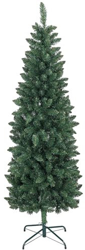 HOMCOM Albero di Natale Artificiale 180 cm con 479 Rami, Albero di Natale Slim Alto e Stretto con Base Pieghevole, Verde