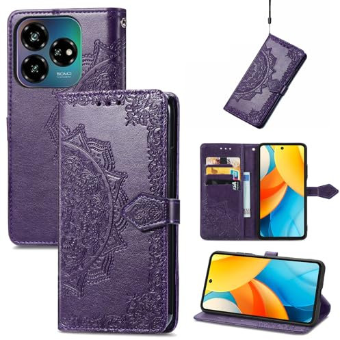Fertuo Hülle für ZTE Blade V60 Vita, Handyhülle Leder Flip Case Tasche mit Kartenfach, Magnet und Standfunktion [Mandala Muster] Handy Schutzhülle Ledertasche für ZTE Blade V60 Vita, Lila