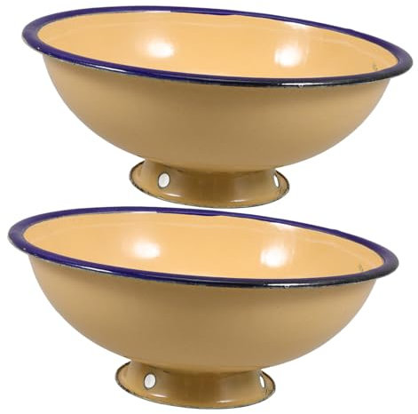Ciieeo 2pcs Deep Serving Bowl Retro Enamel Rice Bowl Lard Basin Decorative Soup Basin
