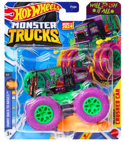 Mattel Hot Wheels Monster Trucks Collectible Toy 1:64 Scale Diecast Model Vehicle - HWMT Back to Basics 7/7 Will Eat It All - HTM42