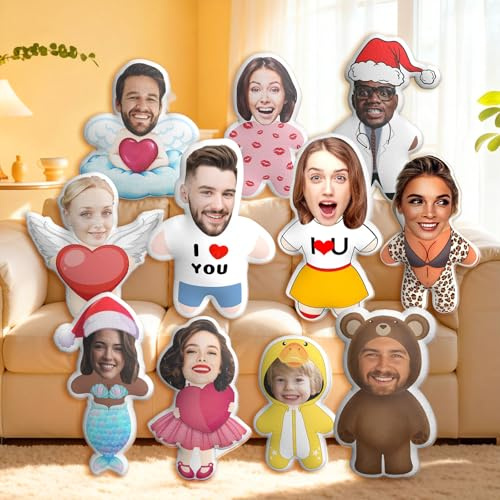 Kissen Personalisiert Kuscheltier mit Gesicht Foto, Personalisiertes Gesicht Kissen Figure 3D Bedrucken Kuschelkissen Selbst Gestalten, Lustige Geschenke Fotogeschenke für Geburtstag Valentinstag