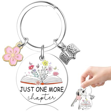 Huipalon Porte-clés « Just One More Chapter » avec pendentifs Sukura - Accessoires de lecture mignons pour la lecture - Cadeaux pour les amateurs de livres - Pour femmes et hommes, Silver and Pink