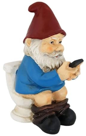 HABITZ Lustige Gartenzwerg Ornament Statue Flippige Hofkunst Freche Figur Zwergenstatue Die Auf Der Toilette Sitzt Und Telefoniert Wasserdichtes Harz Halbnackte Außendekorationen for Rasenskulpturen