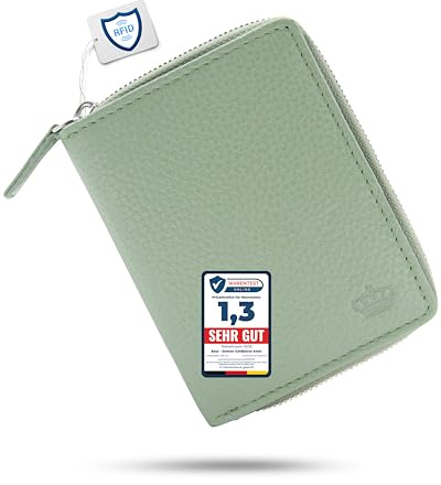 Baur - Damen Geldbörse aus echtem Leder mit RFID-Schutz (Salbei-Grün) | Kleines Portemonnaie, 6 Kartenfächer, Druckknopfverschluss, Münzfach mit Reißverschluss, geprägtes Rindsleder