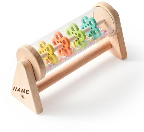 WOODEN TEETHER Rassel Baby baby Musikspielzeug Jungen Mädchen Geschenk(Klassisches) (Mit Name, Rollendes)