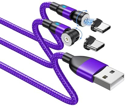 BITHAI Magnetisches USB-C-Ladekabel 2 Stück 2.4 A magnetisches USB-Kabel mit Typ-C-Adapter, Nylon-geflochtenes Magnet-Ladekabe (1m*2)