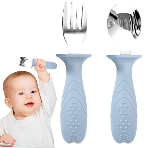 fayarrd Set de Couverts Bébé,Ustensiles Et Couverts Pour Bébé Et En Bas Âge - Set De Couverts Avec Poignée Ergonomique En Acier Inoxydable Sécurisé Pour L'alimentation Autonome