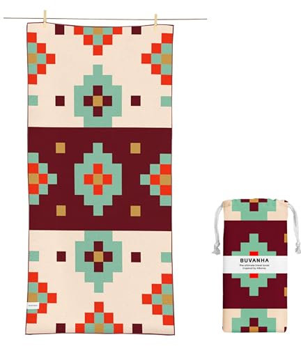 Buvanha Reisehandtuch Schnelltrocknend & Kompakt 160x80 cm - Mikrofaserhandtuch mit Beutel - Sandfreies Strandtuch aus recyceltem Plastik - Albanien 02