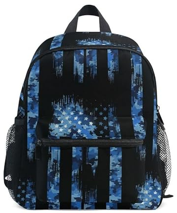 ODAWA Kinderrucksäcke mit Namensschild, Amerikanische Flagge Blaue Tarnstreifen 30cm Rucksack für Jungen und Mädchen, Kleiner Reiserucksack, Amerikanische Flagge Blau Camo Streifen, M