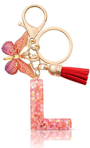 MORSUNBELA Schlüsselanhänger Buchstabe Mädchen Keychain mit Anfangsbuchstabe Schlüssel Anhänger mit Buchstaben für Frauen Damen Rot L