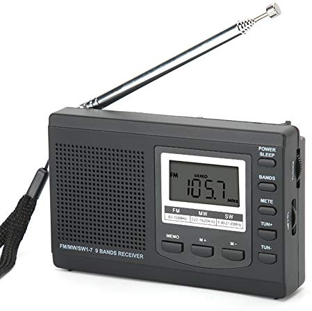 POENVFPO Digital Radio, Portable Mini Stereo Radio with Digital Alarm Clock Stereo Speaker for Home Travel Office (Black)