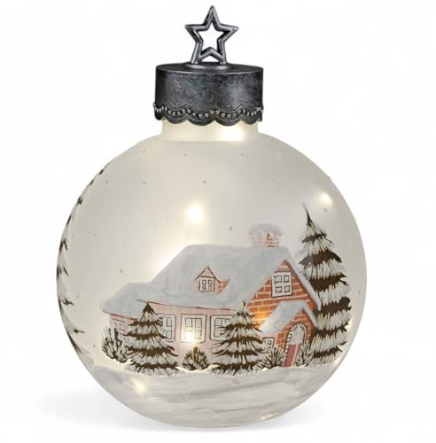 formano XXL LED Deko-Kugel 35 cm Winterdekor Glaskugel Timer 6 h/18 h beleuchtet - Batteriebetrieben - Herbst Winter Weihnachtsdeko für Tisch Regal Fensterbank