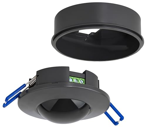 SEBSON Bewegungsmelder Innen Unterputz Aufputz Decken Montage | programmierbar, Infrarot Sensor Reichweite 8m / 360°, LED geeignet 600W, Abmessungen Ø79x40mm, Einbauloch 61-70mm, 3-Draht