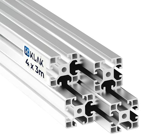 KLAK 40 - Aluprofil 4 Stück 40x40mm 3m System-, Konstruktionsprofil Nut 8 | Für Camperausbau, Sim-Rigs & Anhänger. Kompatibel mit Nut-8-Zubehör. Eloxiert, witterungsbeständig, 4 × 3 m = 12 m, silber